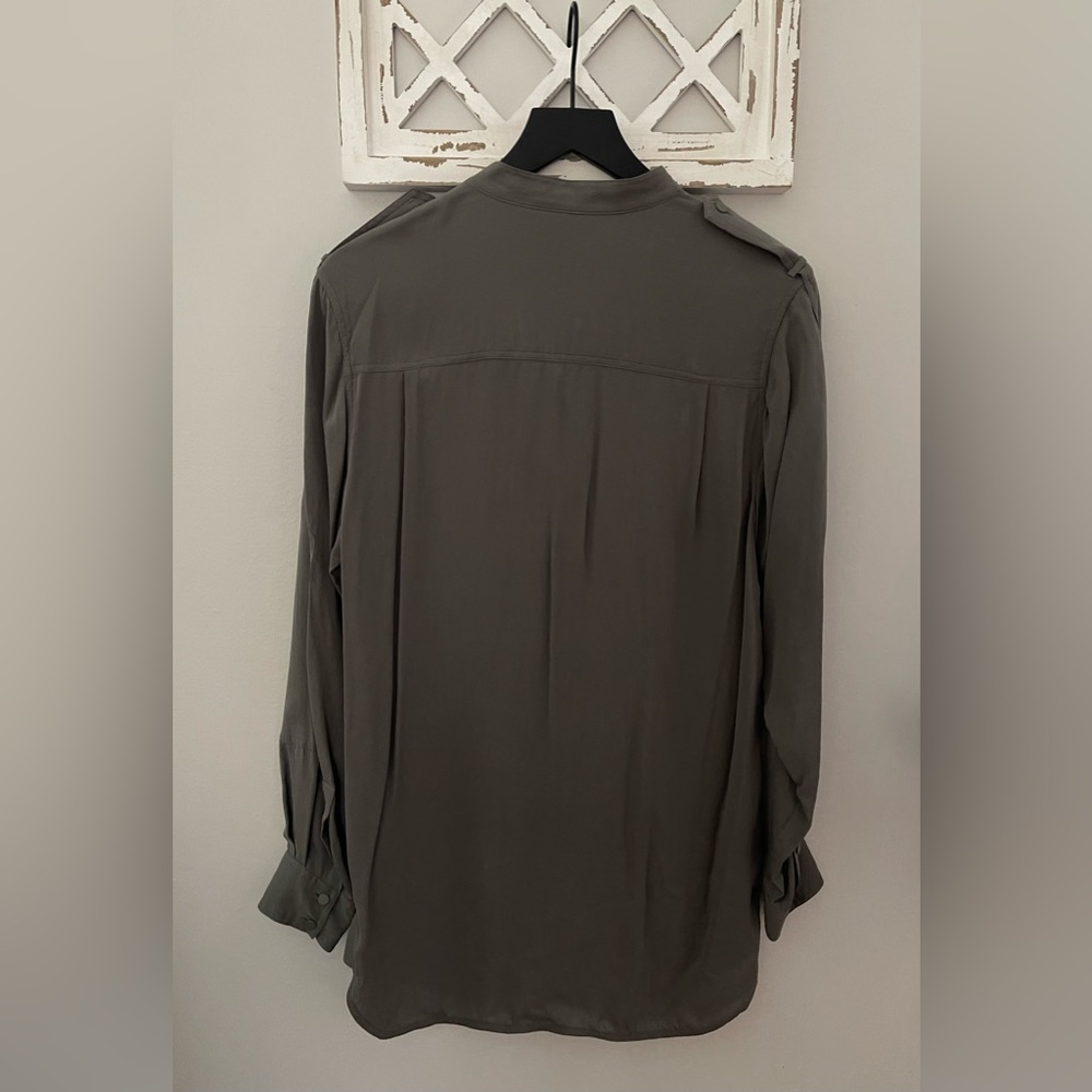 Alexander Wang 100% Silk Button Up Shirt / Tunic In Army /Olive Green Size 10 - Picture 2 of 16